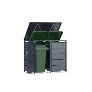 Cache Poubelle Design – Modèle 2 Compartiments | Structure Métal & Bois | Couleur Noir | 132 x 80 x 116 cm