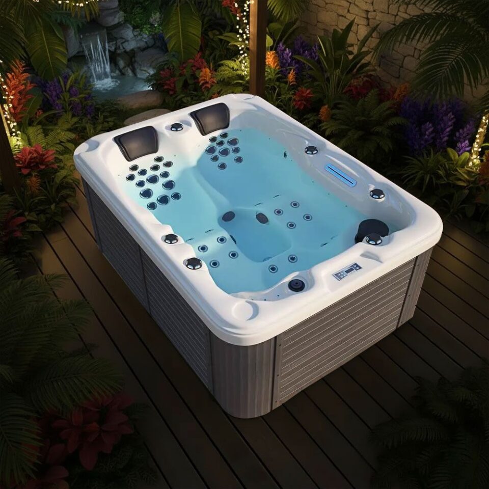 Spa Extérieur Premium – Modèle PS-6016 _ 3 Places (2 Allongées + 1 Assise) avec Jets Hydromassants & Cascade