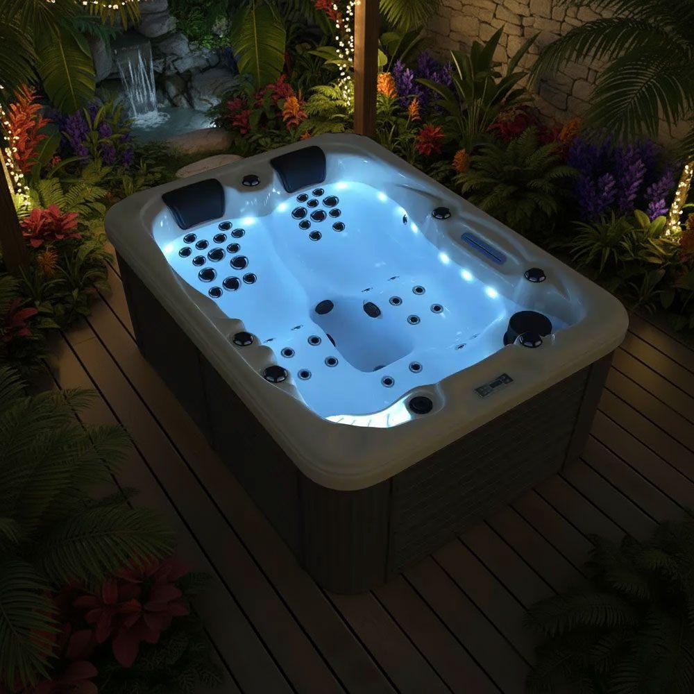 Spa Extérieur Premium – Modèle PS-6016 _ 3 Places (2 Allongées + 1 Assise) avec Jets Hydromassants & Cascade