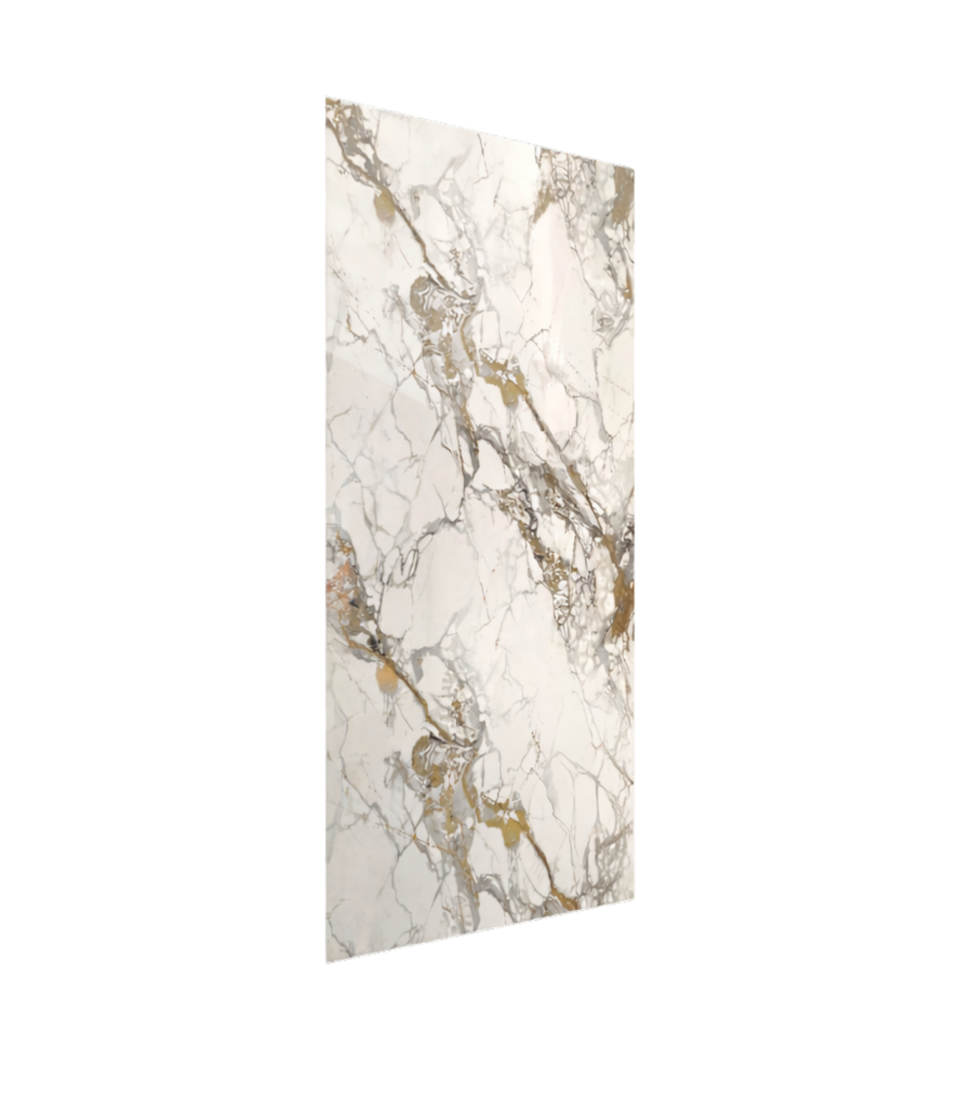 Panneau PVC - Effet Marbre Blanc/Doré – 250 × 120 cm – Étanche – Garantie 15 ans