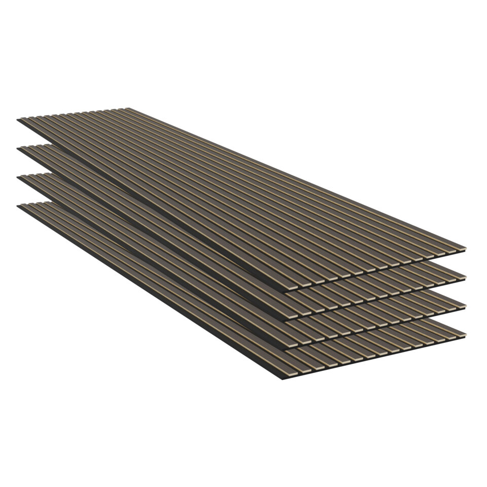 Panneaux acoustiques muraux en noyer foncé – Feutrine acoustique noire – 11 mm – Lot de 4