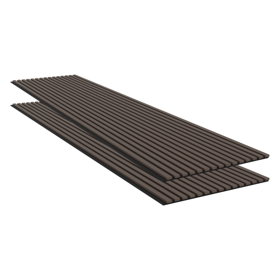Panneaux acoustiques décoratifs en noyer foncé – Feutrine noire – Épaisseur 21 mm – Lot de 2