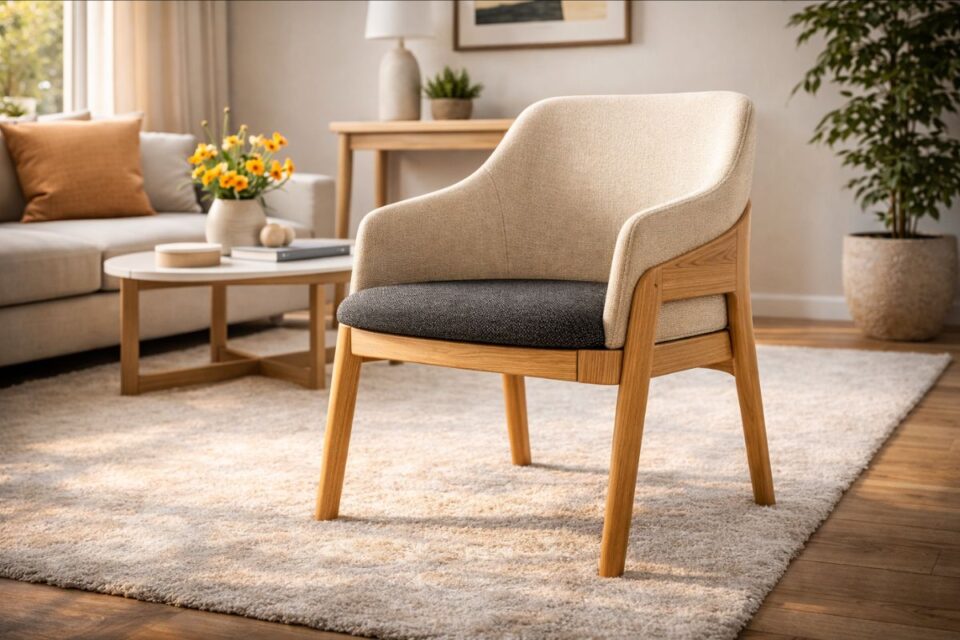 Chaise Milano bicolore au design contemporain, avec assise foncée et dossier clair, installée dans un salon moderne et lumineux.