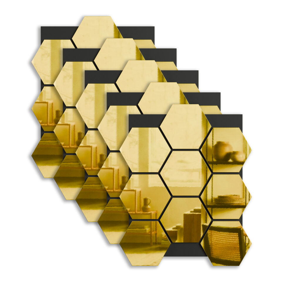 Panneau Hexagonal Acoustique Miroir Or – 75,9×62,1 cm – 18 mm – Lot de 5